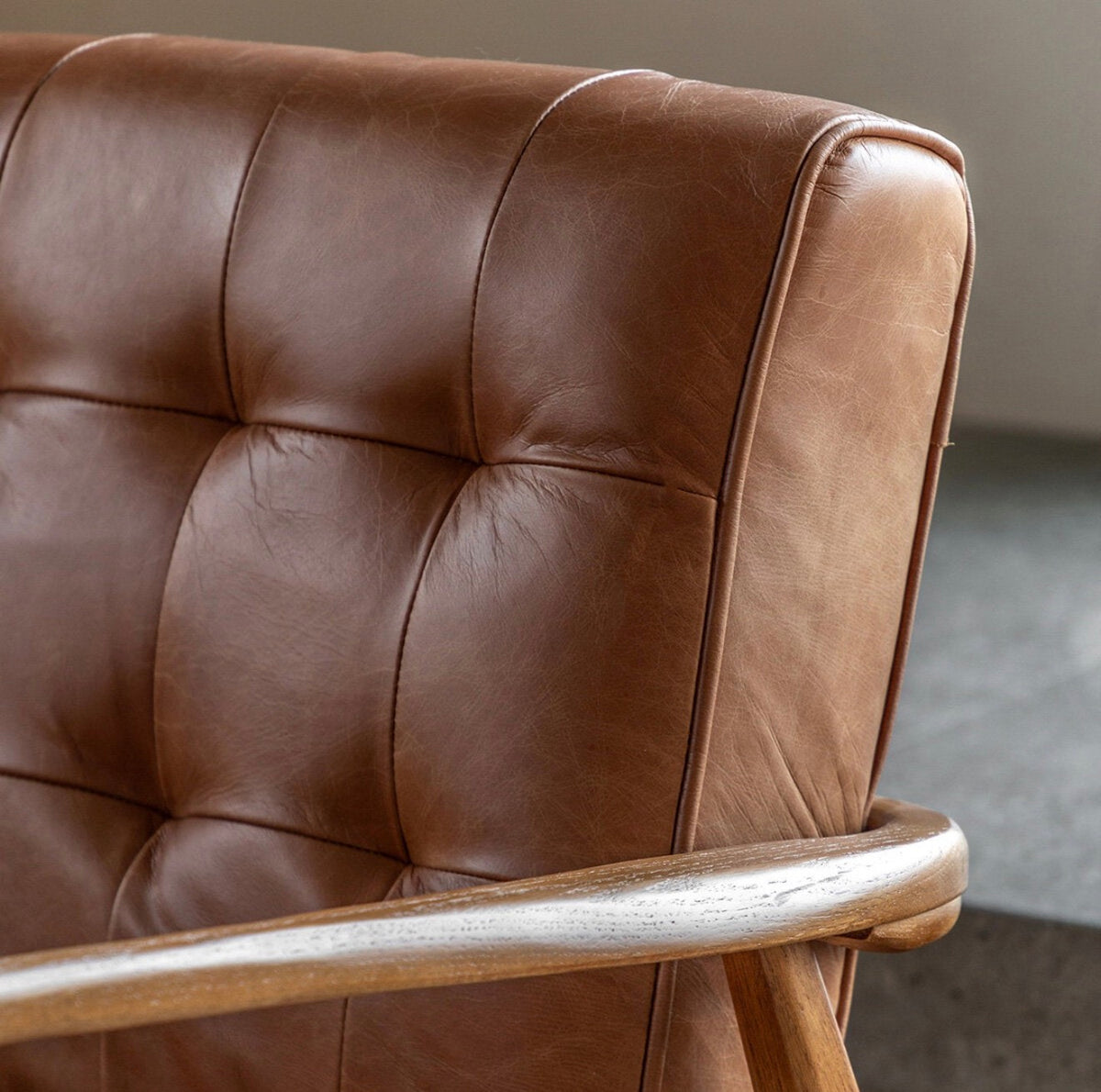 Gallery Humber mid-century brown leather accent chair side view