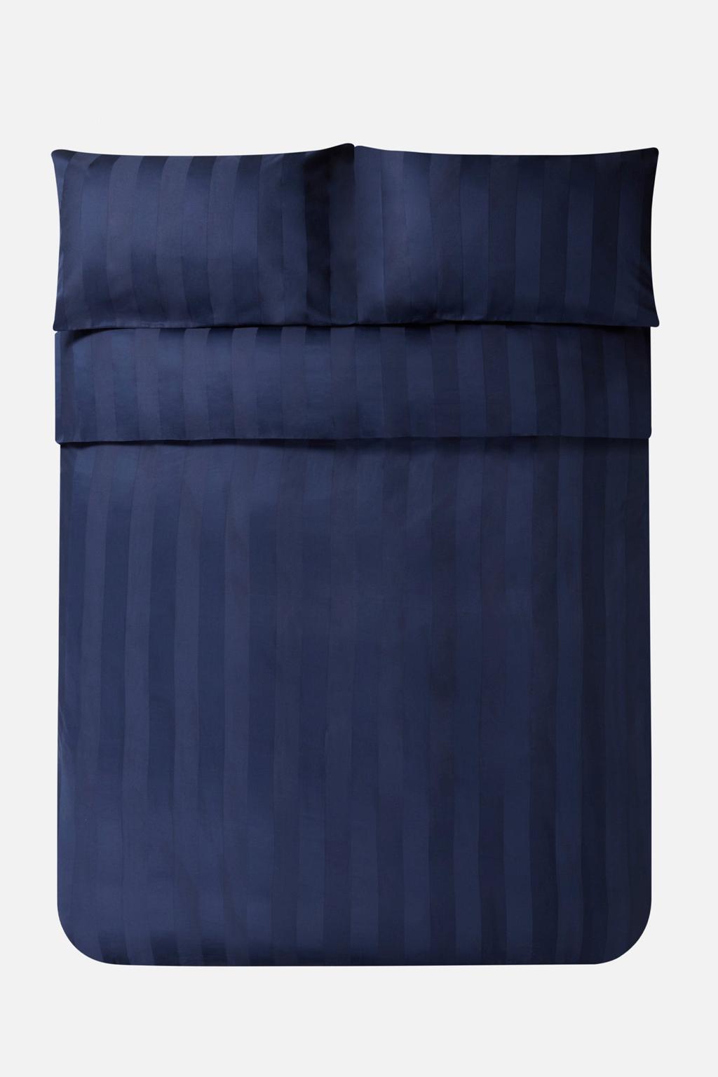 Belledorm 540 Thread Count Satin Stripe Navy Duvet Cover Set, 3 Sizes