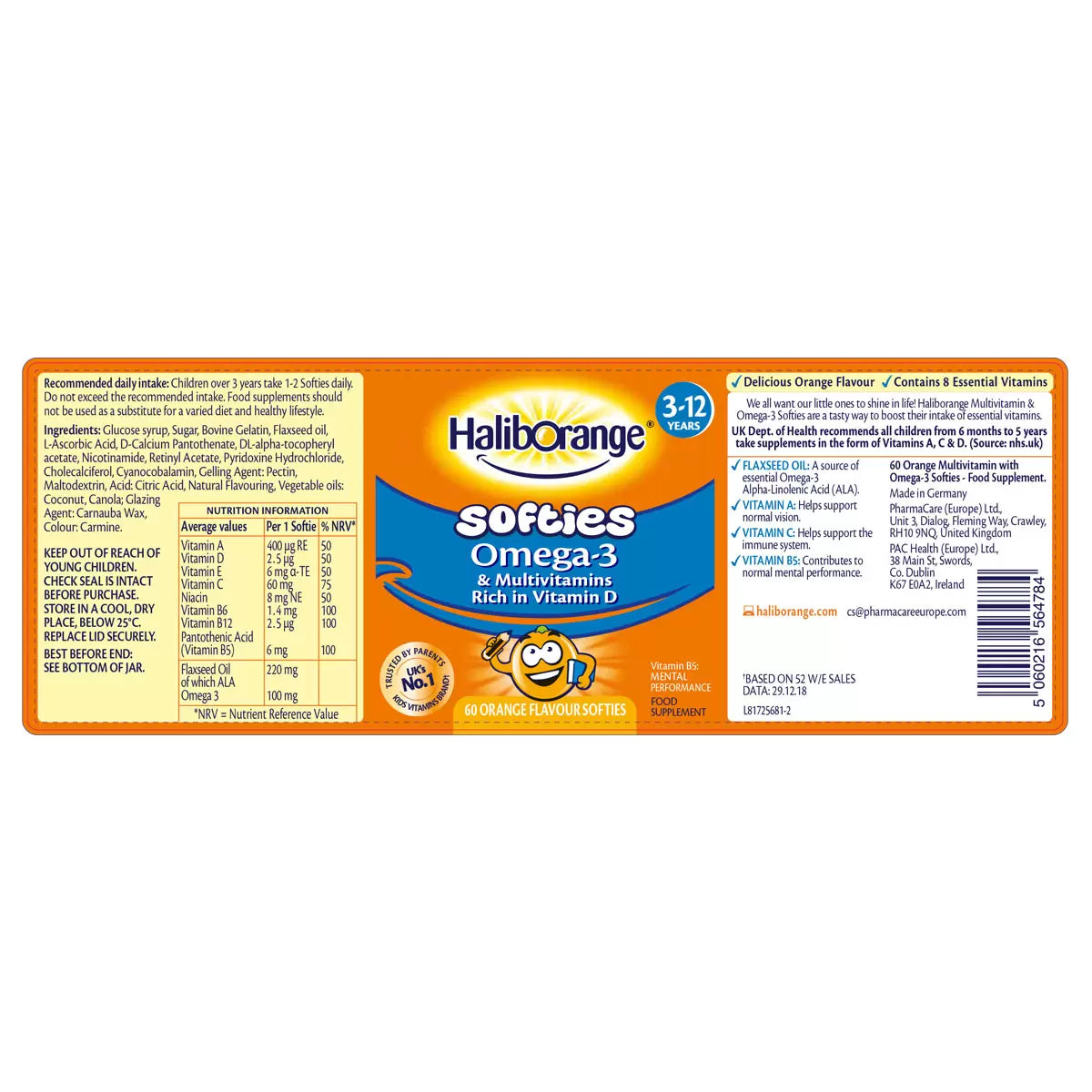 HalibOrange Softies Omega-3, 3 × 60 Count