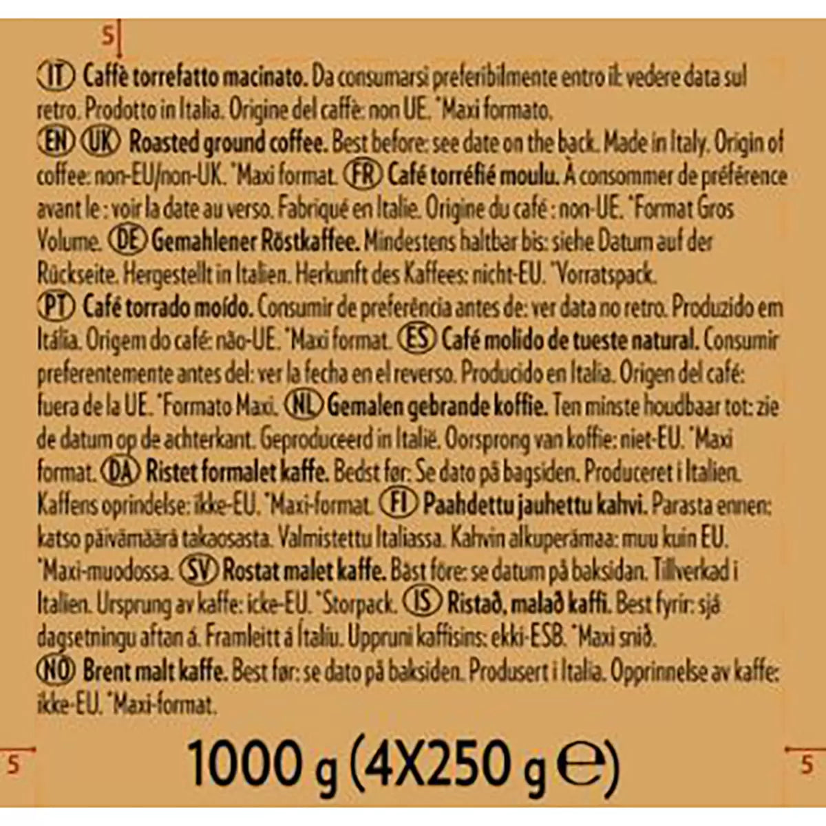 Lavazza Qualità Oro Arabica Ground Coffee, 4 x 250g