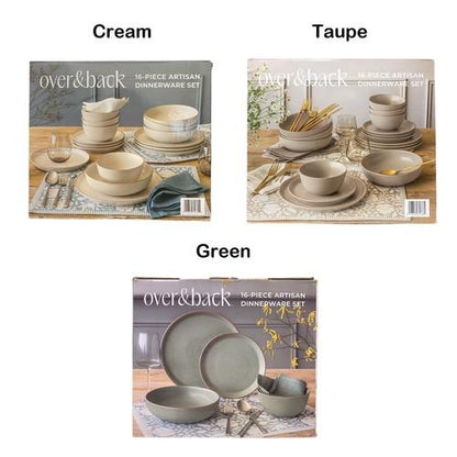 Over & Back Stoneware Dinnerware Set, 16 Piece, 3 Colours