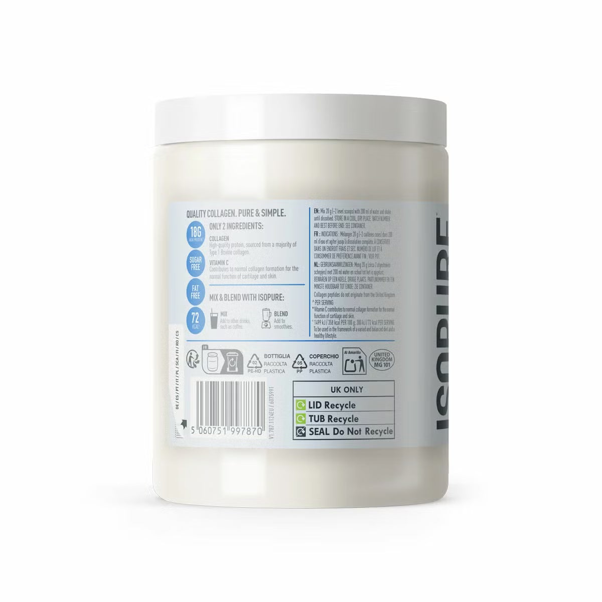 Isopure Unfavoured Collagen Powder, Type 1 Collagen with Vitamin C, 2 × 300g