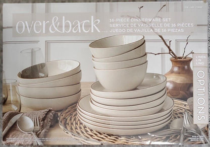 Over & Back Stoneware Dinnerware Set, 16 Piece, 3 Colours