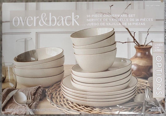 Over & Back Stoneware Dinnerware Set, 16 Piece, 3 Colours