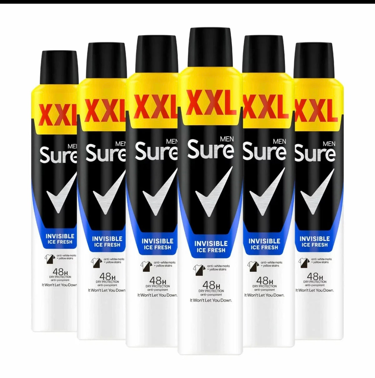 Sure Men Anti-Perspirant Aerosol Invisible Ice Fresh Spray Deodorant XXL 6x300ml