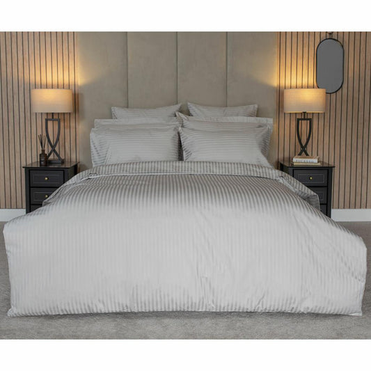 Belledorm 540 Thread Count Satin Stripe Grey Duvet Cover Set, 3 Sizes