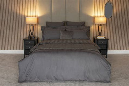 Belledorm Hotel Suite 540 Thread Count Satin Stripe Charcoal Duvet Cover Set