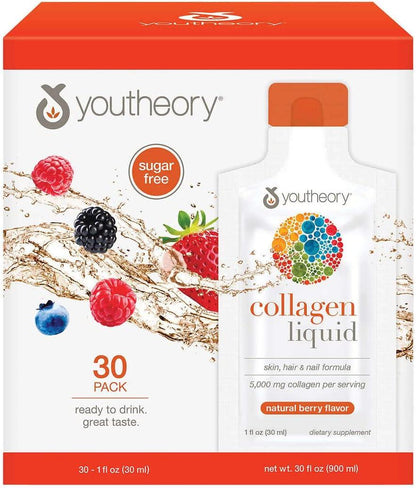 Youtheory Collagen Liquid Natural Berry, 30 Count