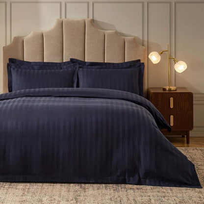 Belledorm 540 Thread Count Satin Stripe Navy Duvet Cover Set, 3 Sizes