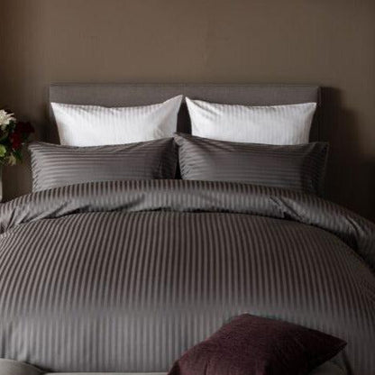 Belledorm 540 Thread Count Satin Stripe Charcoal Duvet Cover Set, 3 Sizes